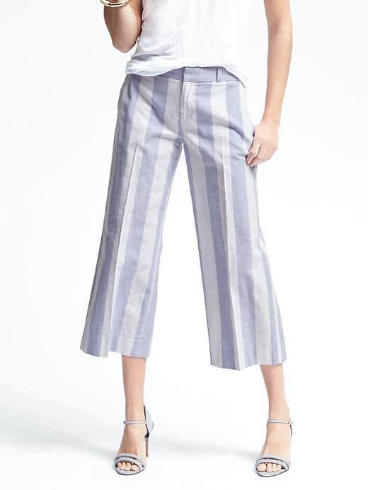 Banana Republic Womens Heritage Chambray Wide Leg Crop Pant - Bold Blue Stripe