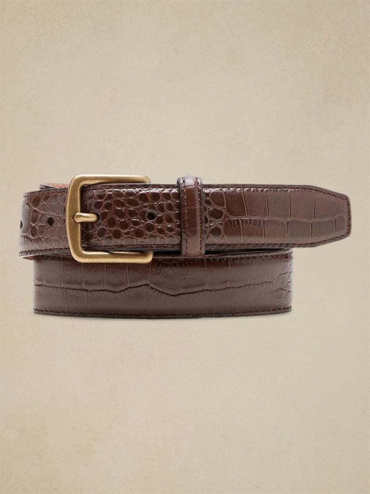 Crocodile-embossed Leather Dress Belt