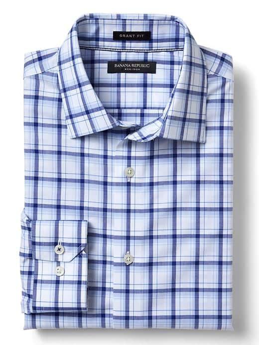 Banana Republic Mens Grant Fit Non Iron Plaid Shirt - Cool Water