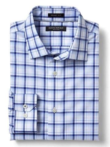 Banana Republic Mens Grant Fit Non Iron Plaid Shirt - Cool Water