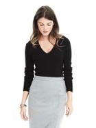 Banana Republic Womens Italian Cashmere Blend Seemless Ribbed Vee Pullover - Black
