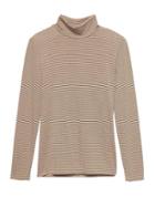 Banana Republic Womens Threadsoft Turtleneck T-shirt Stone Beige Stripe Size S