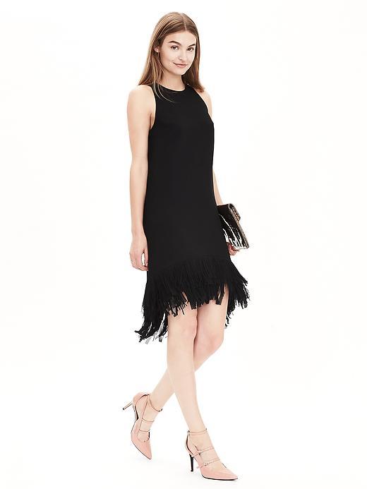 Banana Republic Womens Fringe Hem Dress Size 0 Petite - Black
