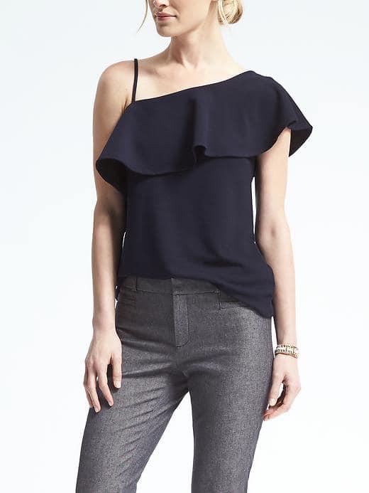 Banana Republic Crepe One Shoulder Top - Navy