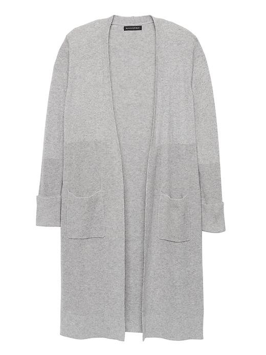 Banana Republic Womens Italian Superloft Ribbed Duster Cardigan Sweater Heather Light Gray Size M