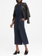 Banana Republic Womens Solid Cropped Wide-leg Jumpsuit Navy Blue Size 8