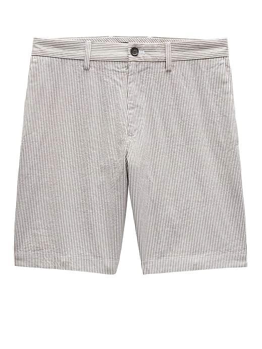 Banana Republic Mens 9 Seersucker Aiden Slim Short Palomino Brown Stripe Size 35w