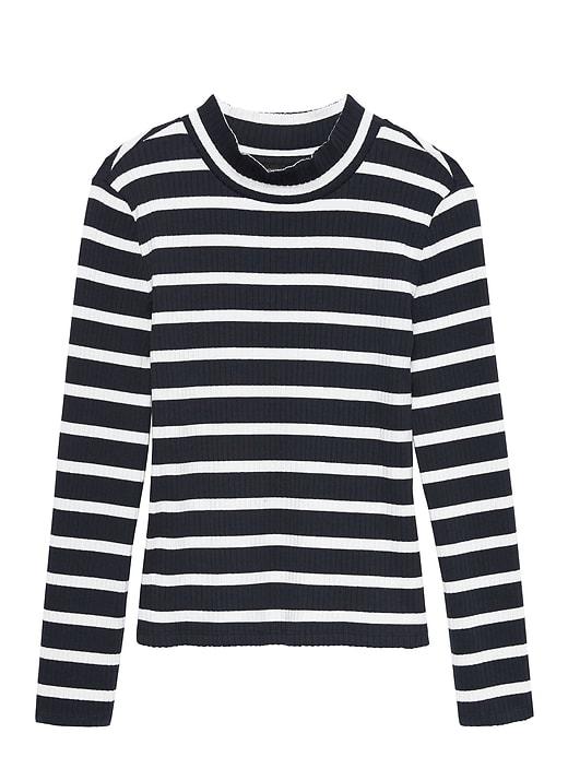 Banana Republic Womens Ribbed Crop Mock-neck T-shirt Navy Blue Size Xs