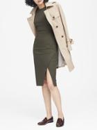 Banana Republic Womens Bi-stretch Short-sleeve Sheath Dress Dark Olive Green Size 0
