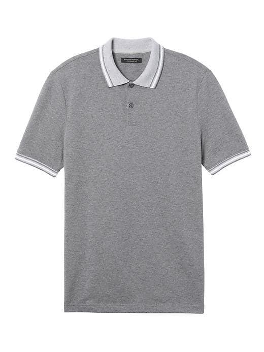 Banana Republic Mens Performance Pique Tipped Collar Polo - Gray Texture