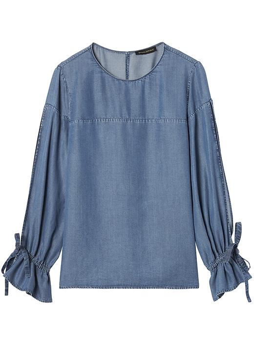 Banana Republic Womens Petite Tencel Chambray Tie-cuff Top Chambray Blue Size Xs