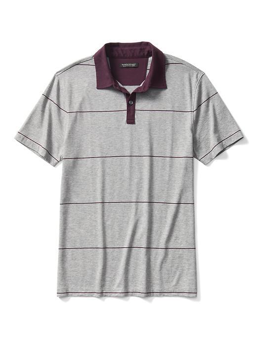Banana Republic Mens Cotton Cashmere Stripe Polo - Light Gray Heather