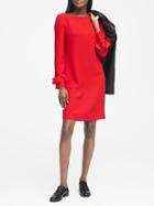 Banana Republic Womens Petite Ruffle-cuff Button-back Dress Ultra Red Size 0