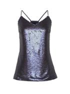Banana Republic Womens Sequin Strappy Camisole Navy Blue Size L