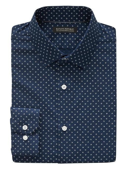 Banana Republic Mens Camden Standard-fit Non-iron Floral Shirt Navy Star Size S