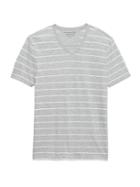Banana Republic Mens Vintage 100% Cotton Stripe V-neck T-shirt Heather Gray Size Xxl