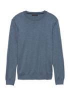 Banana Republic Mens Premium Cotton Cashmere Crew-neck Sweater With Suede Elbow Patches Blue Shadow Size Xl