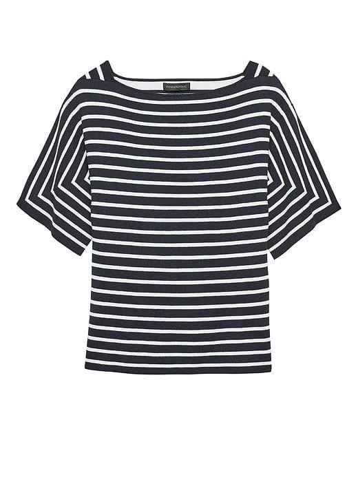 Banana Republic Womens Cotton-blend Wide-sleeve Sweater Top Blue Stripe Size L
