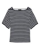 Banana Republic Womens Cotton-blend Wide-sleeve Sweater Top Blue Stripe Size L