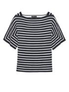 Banana Republic Womens Cotton-blend Wide-sleeve Sweater Top Blue Stripe Size L