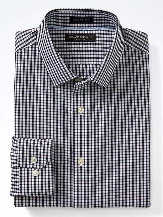 Banana Republic Mens Grant Fit Non Iron Dot Check Shirt - Navy
