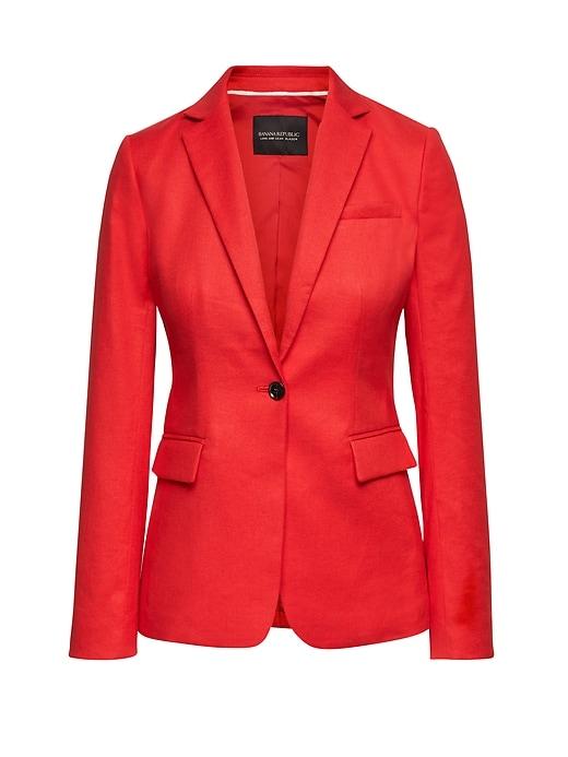 Banana Republic Womens Long And Lean-fit Stretch Linen-cotton Blazer Popsicle Red Size 0