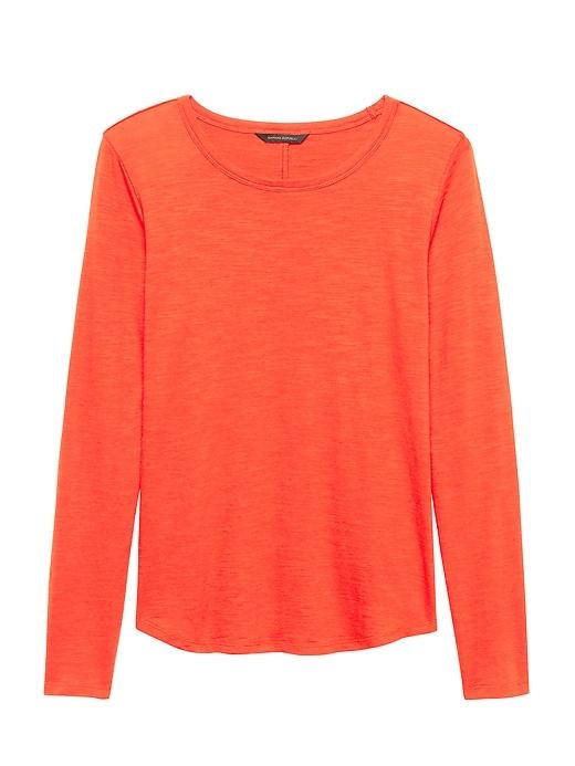 Banana Republic Womens Petite Cotton Modal Long-sleeve T-shirt Orange Size Xs