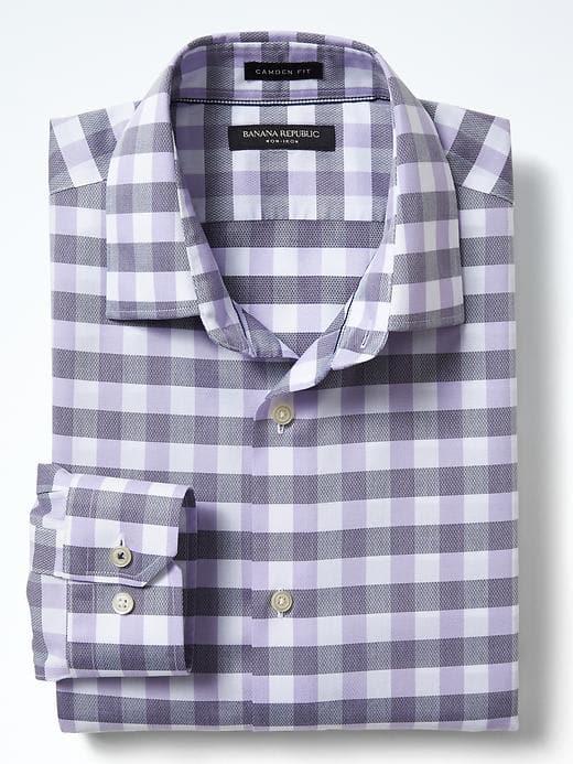 Banana Republic Mens Camden Fit Non Iron Large Gingham Shirt - Warm Violet