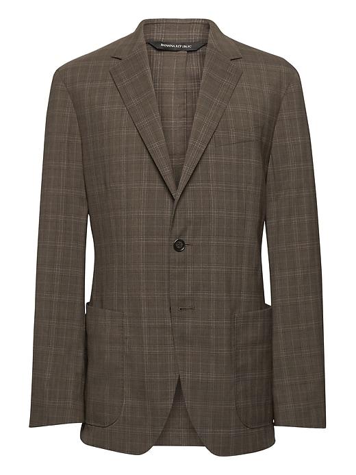 Banana Republic Mens Standard Plaid Smart-weight Performance Wool Blend Suit Jacket Brown Burlap Size 32