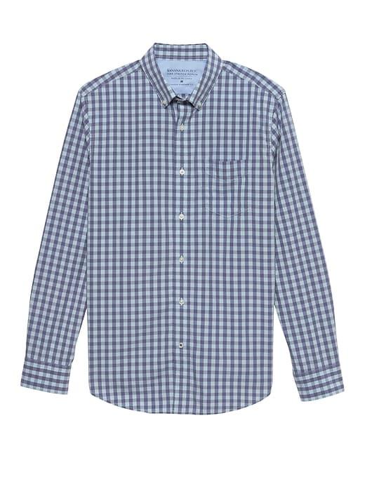 Banana Republic Mens Camden Standard-fit Luxe Poplin Gingham Shirt Blueberry Size M