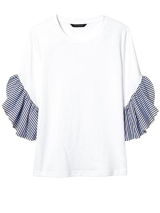 Banana Republic Womens Ruffle Sleeve Couture Tee - Blue Stripe