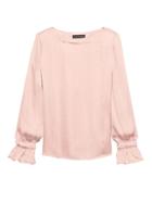 Banana Republic Womens Solid Poet-sleeve Top Pink Bliss Size Xl