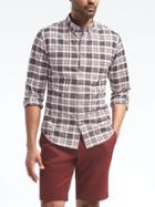 Banana Republic Mens Grant Fit Cotton Stretch Plaid Shirt - Gray Plaid