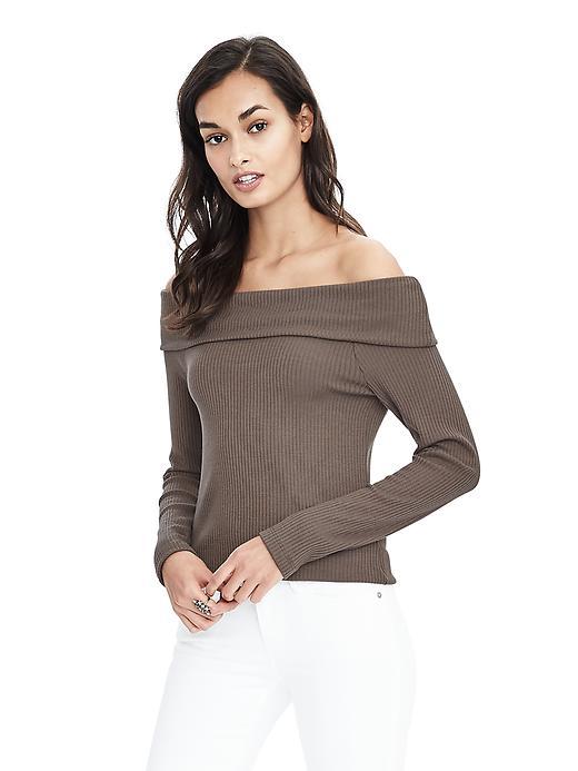 Banana Republic Womens Long Sleeve Rib Top - Taupe