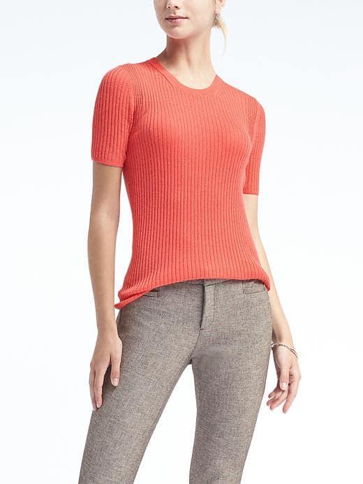 Banana Republic Womens Merino Rib Tee - Bright Coral
