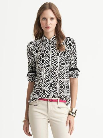 Banana Republic Cross Print Blouse - Black