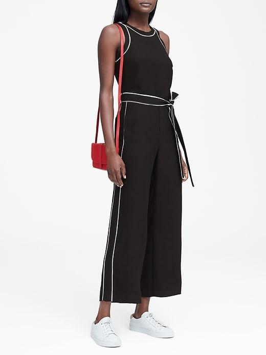 Banana Republic Womens Petite Contrast Color Jumpsuit Black Size 2