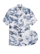 Banana Republic Mens Camden Standard-fit Linen Print Camp Shirt Blue Print Size L