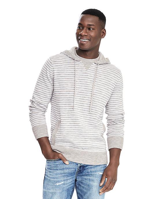 Banana Republic Mens Popover Stripe Hoodie Size L Tall - Gray