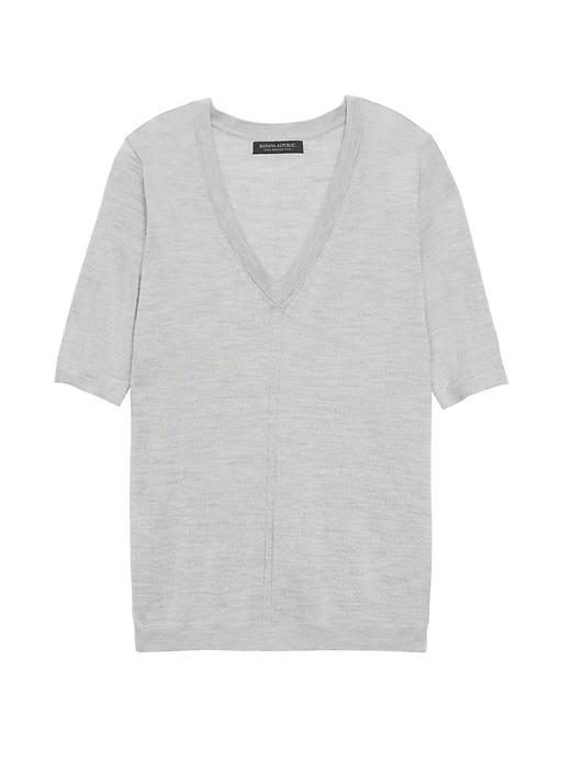 Banana Republic Womens Machine-washable Merino V-neck Sweater Light Gray Heather Size M