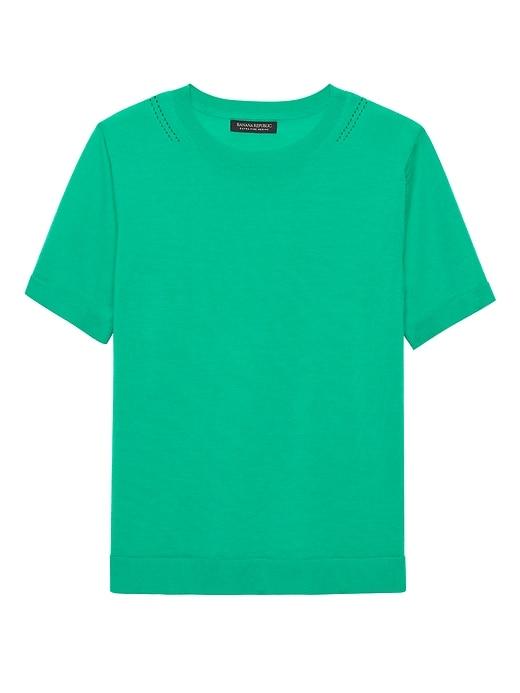 Banana Republic Womens Petite Machine-washable Merino Short-sleeve Crew Kelly Green Size S