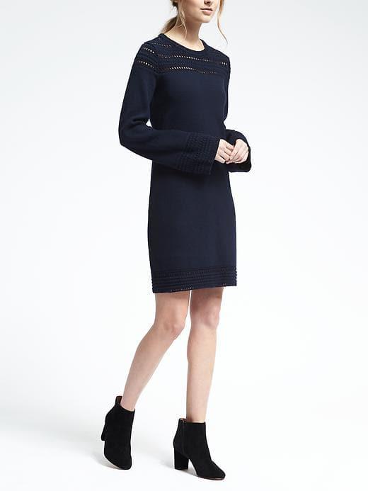 Banana Republic Womens Navy Crochet Trim Sweater Dress - Preppy Navy