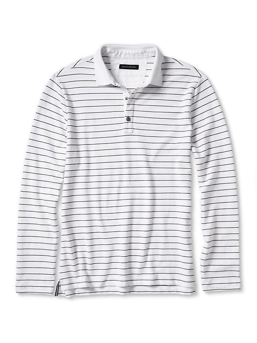 Banana Republic Mens Long Sleeve Stripe Pique Polo Size L Tall - White