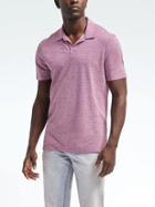 Banana Republic Mens Cotton Linen Pique Stripe Polo - Brick Red