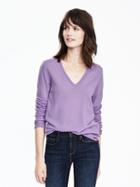 Banana Republic Womens Extra Fine Merino Wool Pointelle Vee Pullover Size L - Light Purple