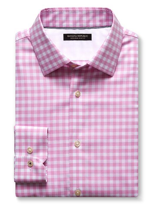 Banana Republic Mens Camden Fit Non Iron Gingham Oxford Shirt Size L Tall - Pink Oxford