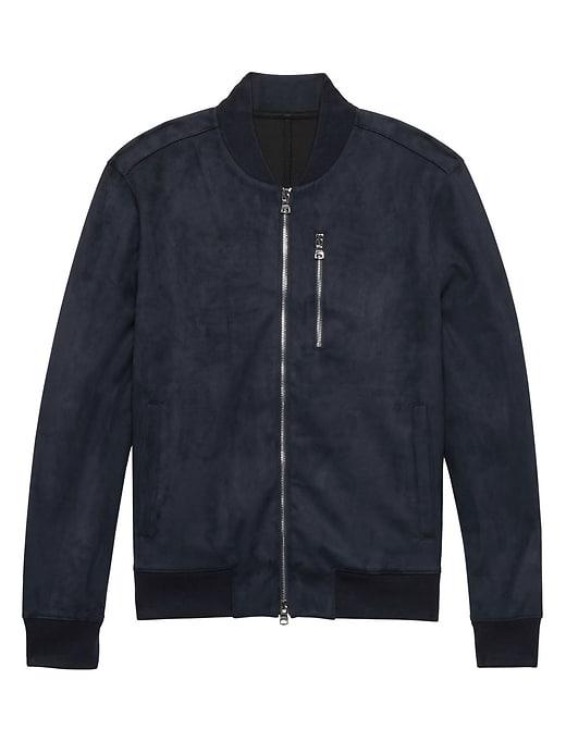 Banana Republic Mens Vegan Suede Bomber Jacket Navy Size L