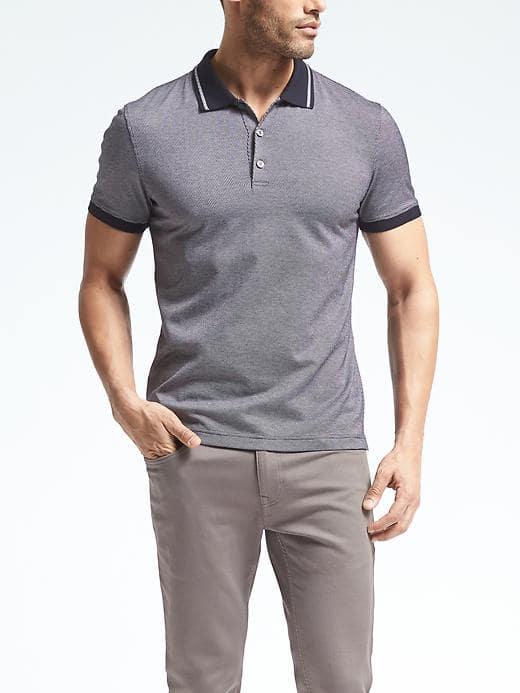 Banana Republic Mens Luxury Touch Slim Birdseye Polo - Navy