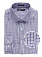 Banana Republic Mens Camden Standard-fit Non-iron Tattersall Grid Dress Shirt Blue Galaxy Size Xs