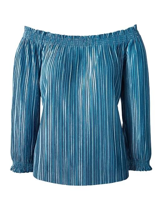 Banana Republic Womens Pleated Velvet Off-the-shoulder Top Teal Size Xl